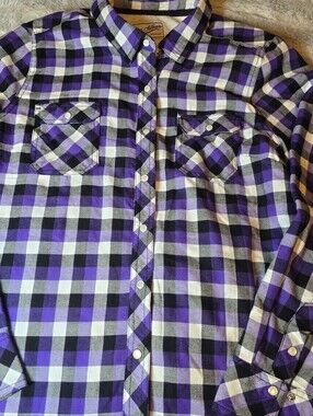Womens Purple Black White Plaid Button-Down Shirt